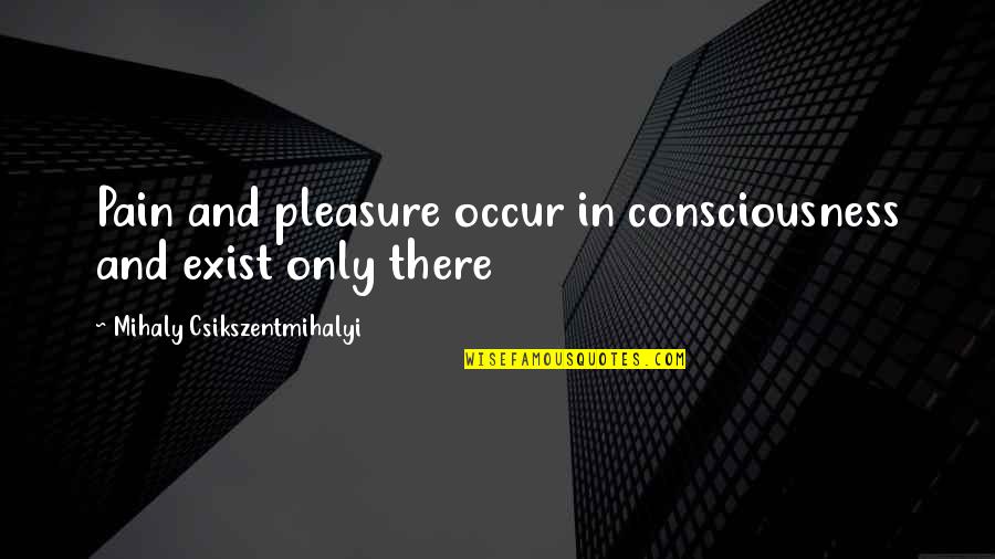 V 19 Quotes By Mihaly Csikszentmihalyi: Pain and pleasure occur in consciousness and exist V 19 Quotes By Mihaly Csikszentmihalyi: Pain and pleasure occur in consciousness and exist