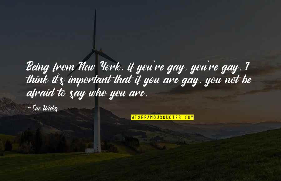 V Densk Gul Quotes By Sue Wicks: Being from New York, if you're gay, you're V Densk Gul Quotes By Sue Wicks: Being from New York, if you're gay, you're