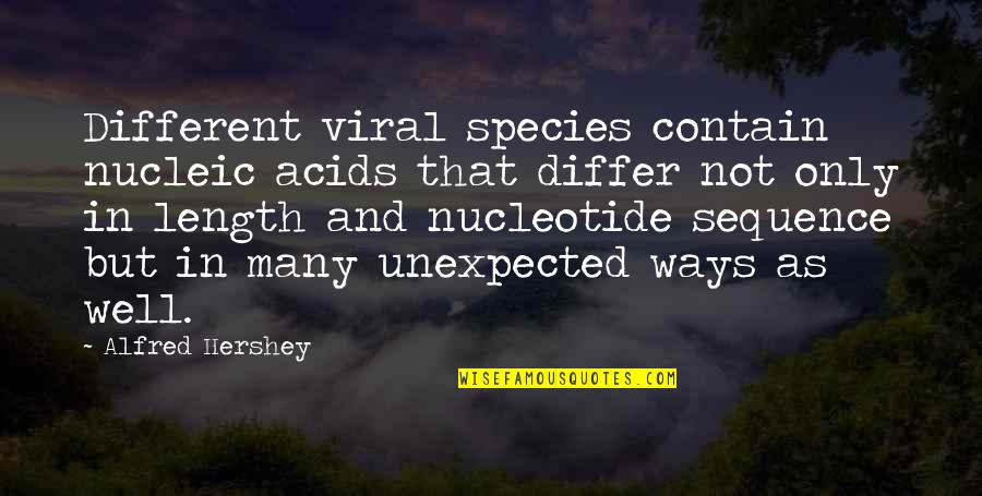 V/h/s Viral Quotes By Alfred Hershey: Different viral species contain nucleic acids that differ