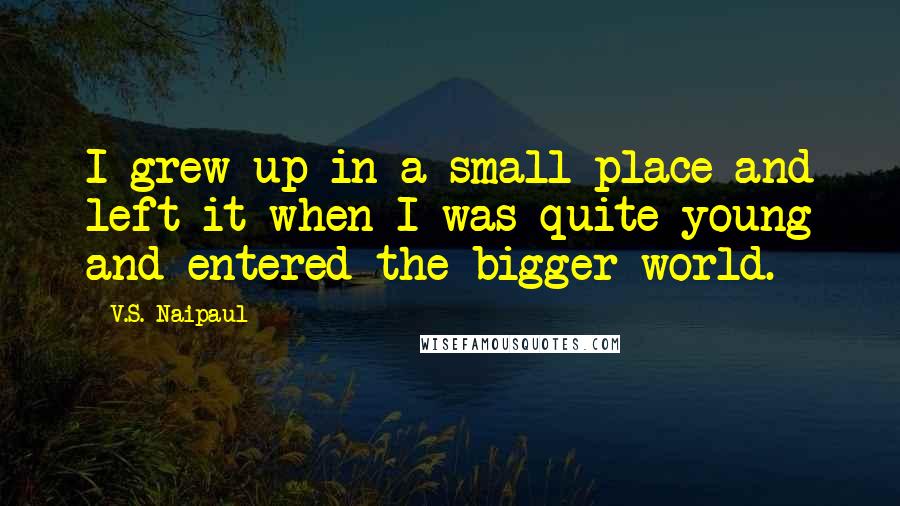 V.S. Naipaul quotes: I grew up in a small place and left it when I was quite young and entered the bigger world.