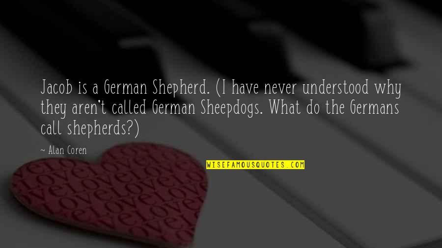V T G Shepherd Quotes By Alan Coren: Jacob is a German Shepherd. (I have never
