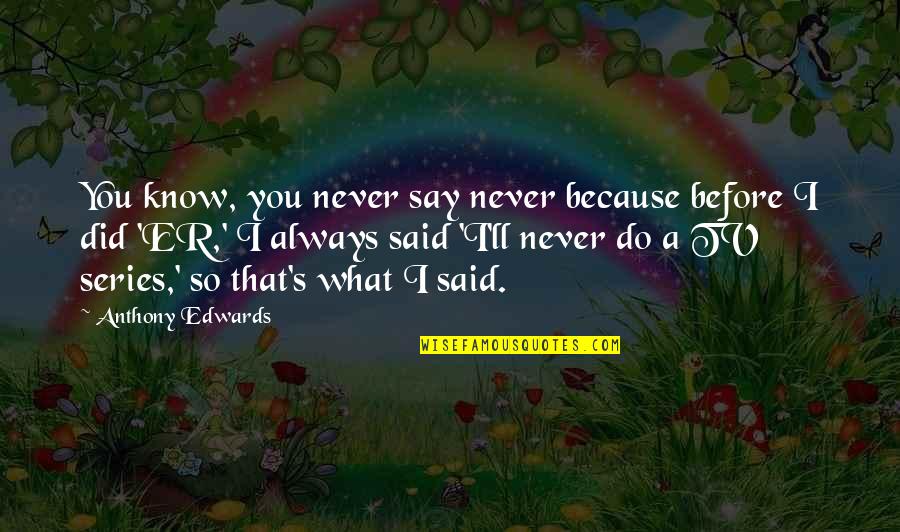 V Tv Series Quotes By Anthony Edwards: You know, you never say never because before V Tv Series Quotes By Anthony Edwards: You know, you never say never because before