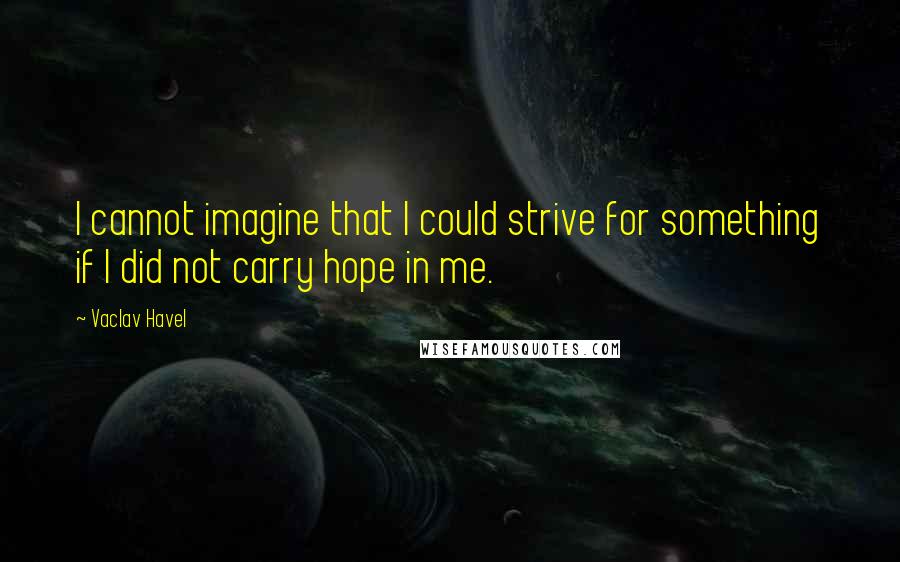 Vaclav Havel quotes: I cannot imagine that I could strive for something if I did not carry hope in me.