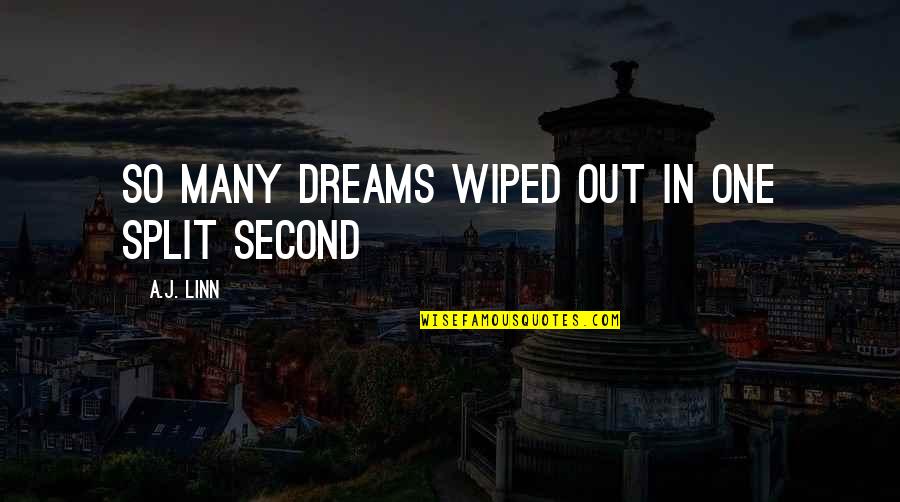 Vague Suicidal Quotes By A.J. Linn: So many dreams wiped out in one split Vague Suicidal Quotes By A.J. Linn: So many dreams wiped out in one split