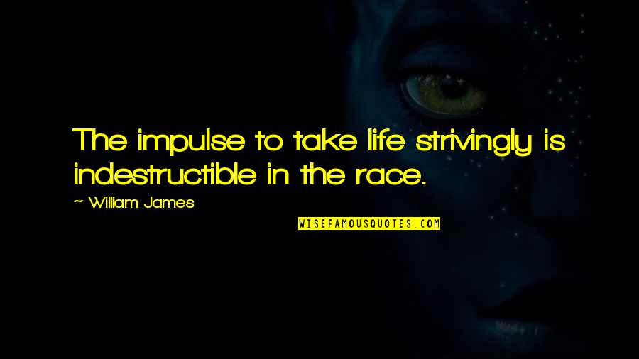 Vagueness 7 Quotes By William James: The impulse to take life strivingly is indestructible