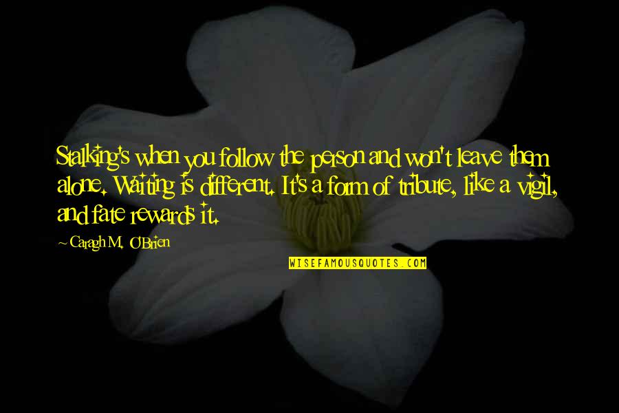 Vajont Dam Quotes By Caragh M. O'Brien: Stalking's when you follow the person and won't Vajont Dam Quotes By Caragh M. O'Brien: Stalking's when you follow the person and won't