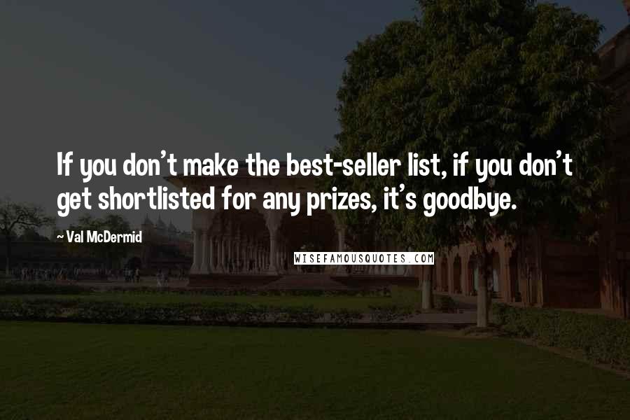 Val McDermid quotes: If you don't make the best-seller list, if you don't get shortlisted for any prizes, it's goodbye.
