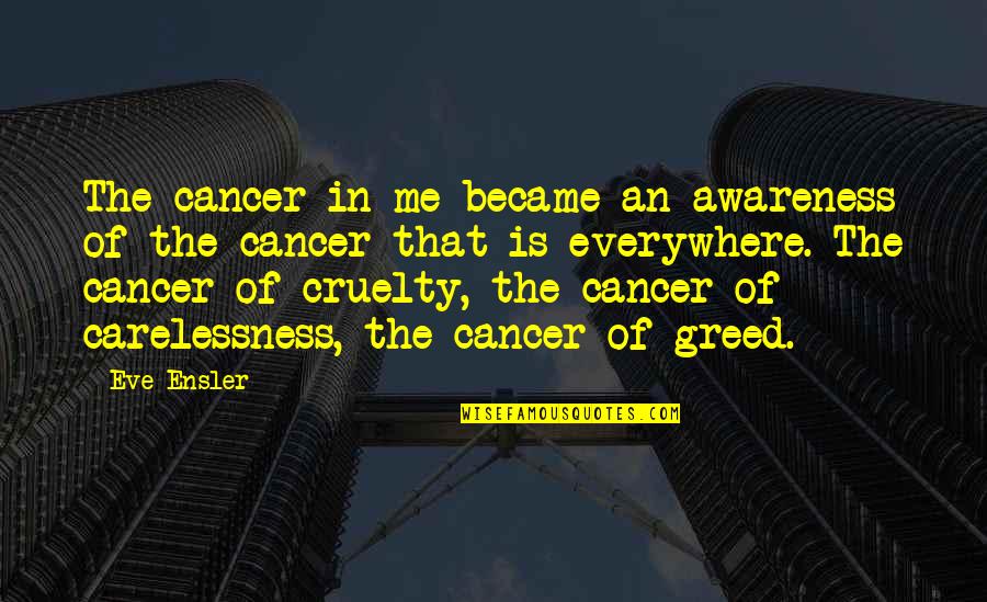 Valerius The Arcana Quotes By Eve Ensler: The cancer in me became an awareness of Valerius The Arcana Quotes By Eve Ensler: The cancer in me became an awareness of