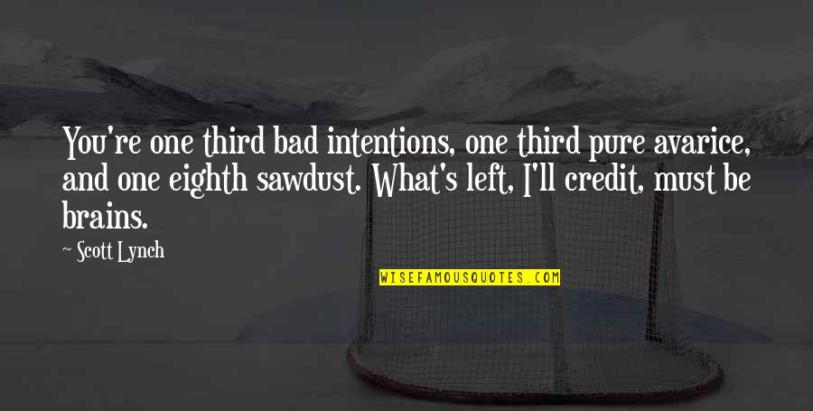 Valic Quotes By Scott Lynch: You're one third bad intentions, one third pure Valic Quotes By Scott Lynch: You're one third bad intentions, one third pure