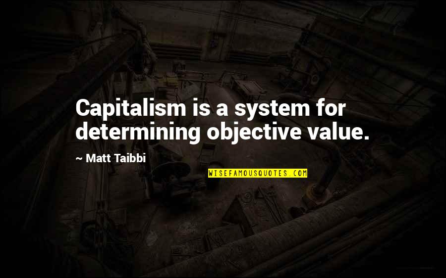 Value System Quotes By Matt Taibbi: Capitalism is a system for determining objective value.