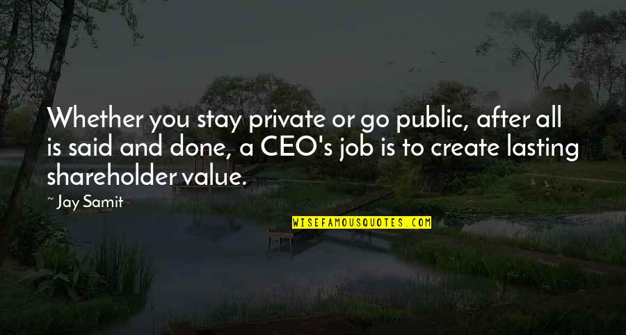 Value Your Job Quotes By Jay Samit: Whether you stay private or go public, after