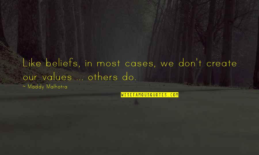 Values And Beliefs Quotes By Maddy Malhotra: Like beliefs, in most cases, we don't create