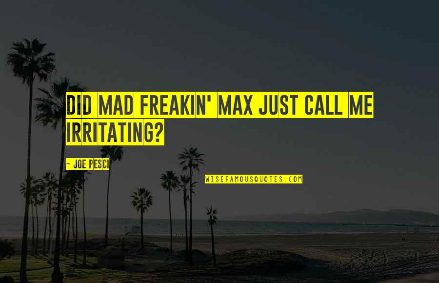 Van Der Zwan Indictment Quotes By Joe Pesci: Did Mad freakin' Max just call me irritating? Van Der Zwan Indictment Quotes By Joe Pesci: Did Mad freakin' Max just call me irritating?