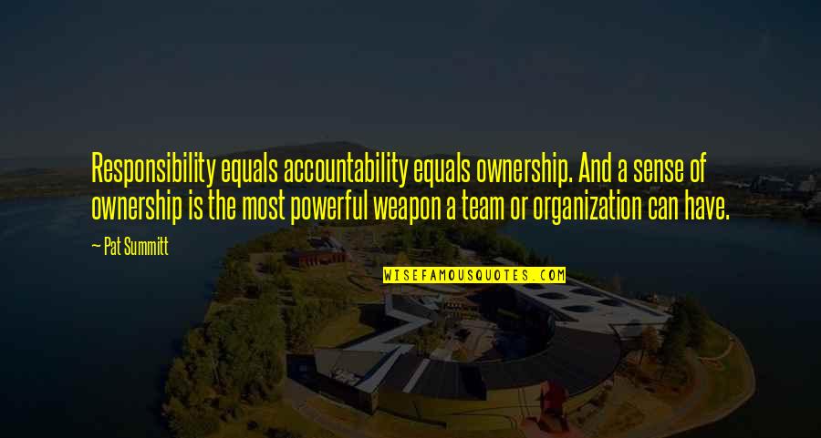 Van Fanel Quotes By Pat Summitt: Responsibility equals accountability equals ownership. And a sense