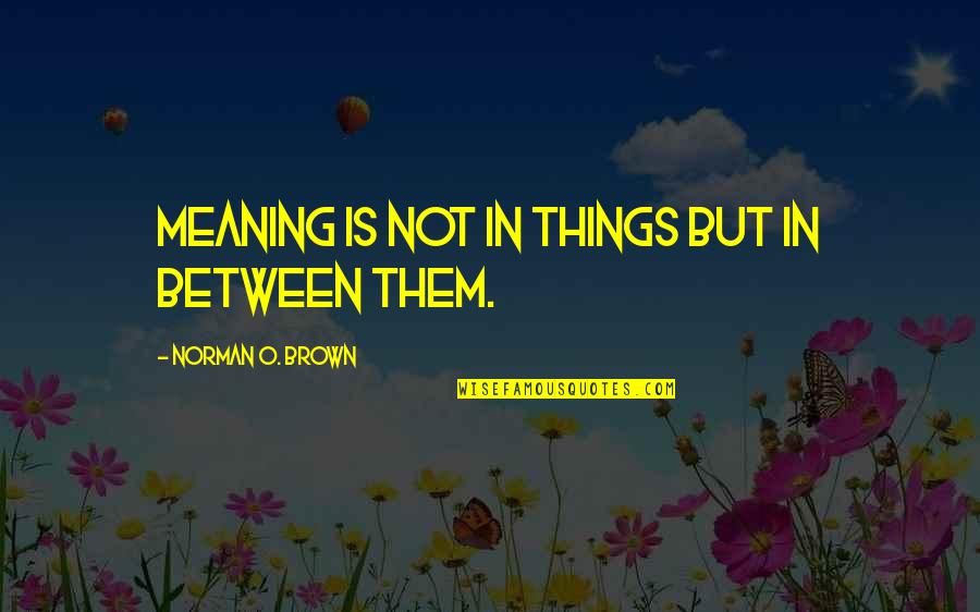 Vanderhaegen Waregem Quotes By Norman O. Brown: Meaning is not in things but in between Vanderhaegen Waregem Quotes By Norman O. Brown: Meaning is not in things but in between