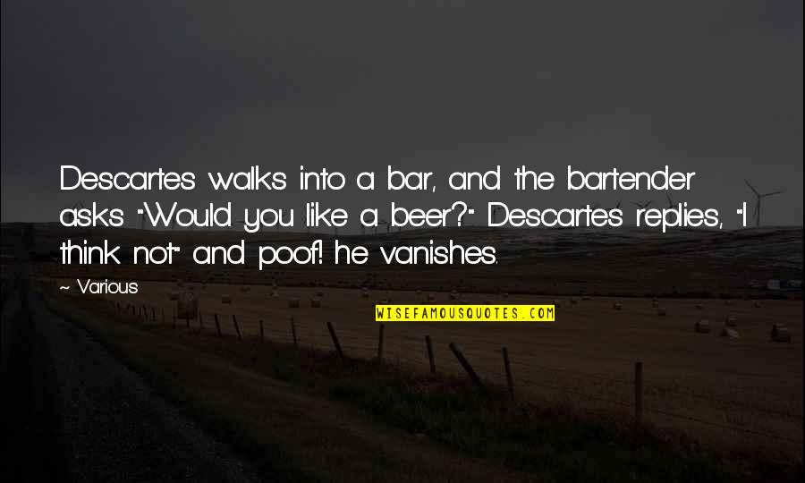 Vanishes Quotes By Various: Descartes walks into a bar, and the bartender