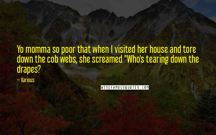 Various quotes: Yo momma so poor that when I visited her house and tore down the cob webs, she screamed "Who's tearing down the drapes?