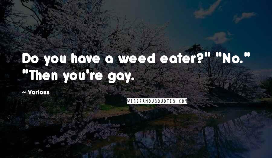 Various quotes: Do you have a weed eater?" "No." "Then you're gay.
