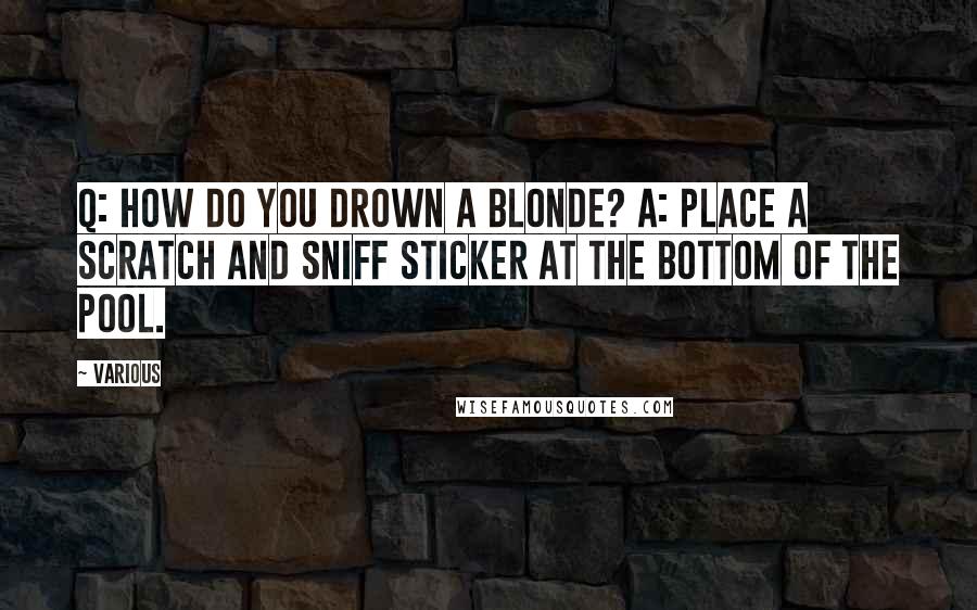 Various quotes: Q: How do you drown a blonde? A: Place a scratch and sniff sticker at the bottom of the pool.