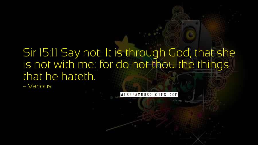 Various quotes: Sir 15:11 Say not: It is through God, that she is not with me: for do not thou the things that he hateth.