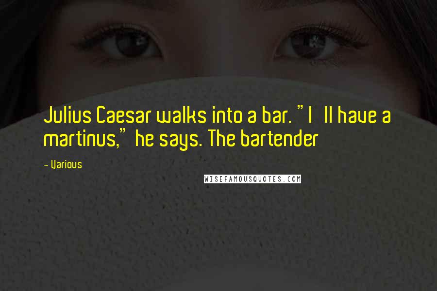 Various quotes: Julius Caesar walks into a bar. "I'll have a martinus," he says. The bartender