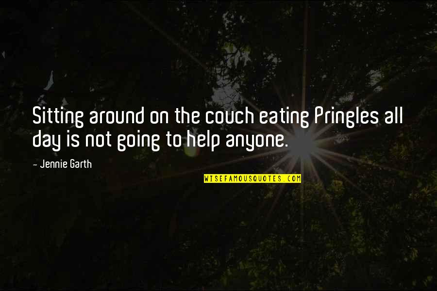 Varnon Quotes By Jennie Garth: Sitting around on the couch eating Pringles all