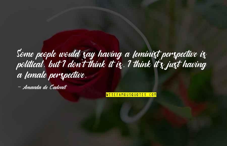 Vasserman Irina Quotes By Amanda De Cadenet: Some people would say having a feminist perspective