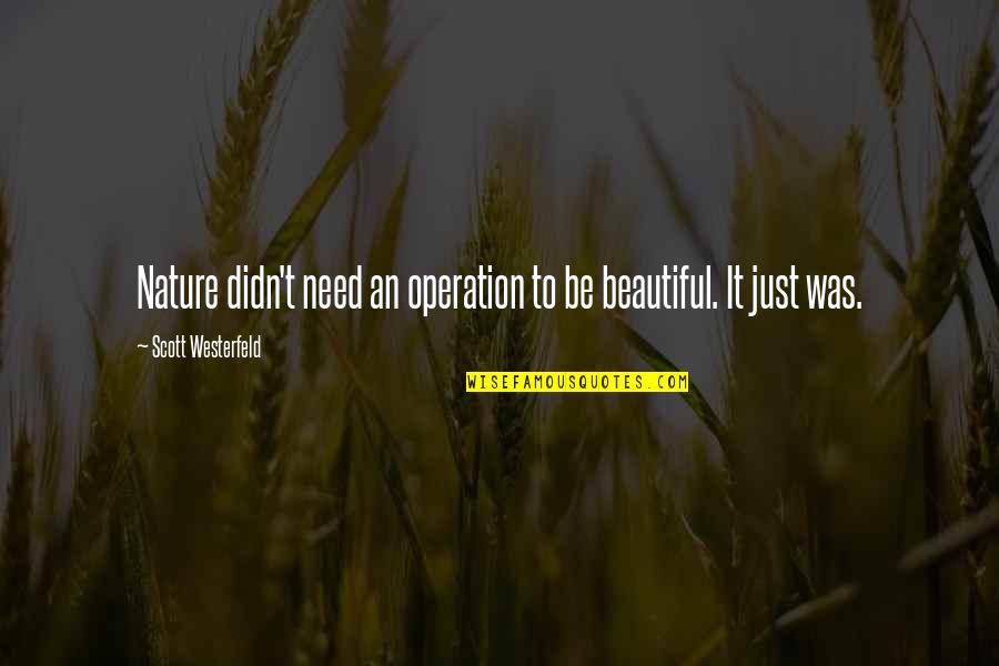 Vassilis Palaiokostas Quotes By Scott Westerfeld: Nature didn't need an operation to be beautiful. Vassilis Palaiokostas Quotes By Scott Westerfeld: Nature didn't need an operation to be beautiful.