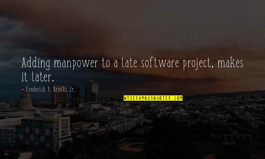 Vavra's Quotes By Frederick P. Brooks Jr.: Adding manpower to a late software project, makes