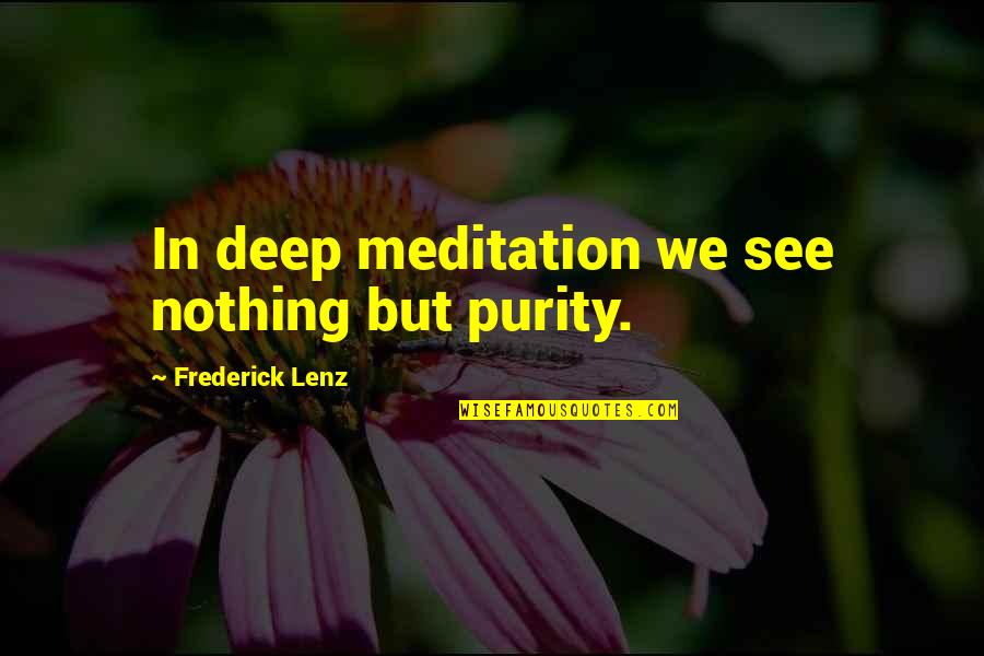 Vayles Quotes By Frederick Lenz: In deep meditation we see nothing but purity.