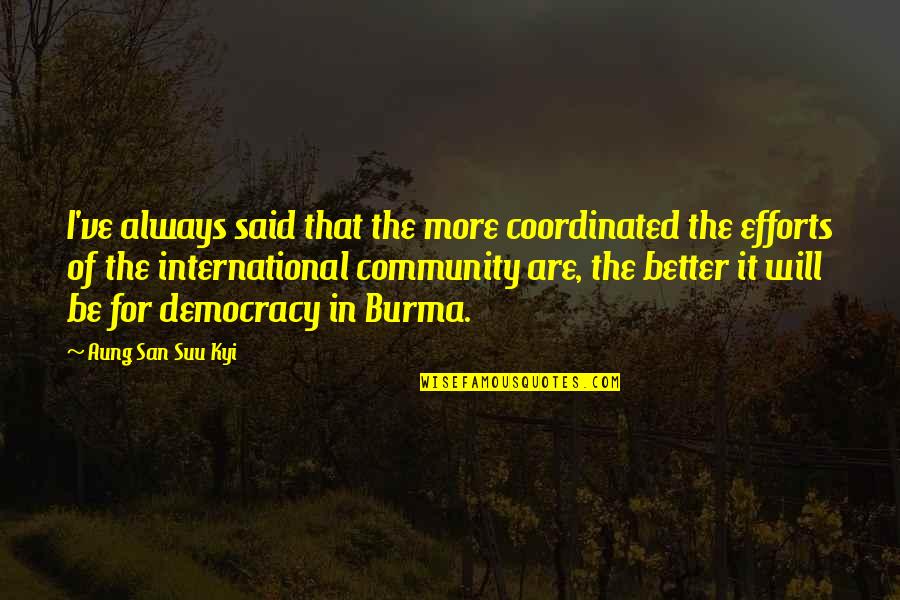 Ve International Quotes By Aung San Suu Kyi: I've always said that the more coordinated the Ve International Quotes By Aung San Suu Kyi: I've always said that the more coordinated the