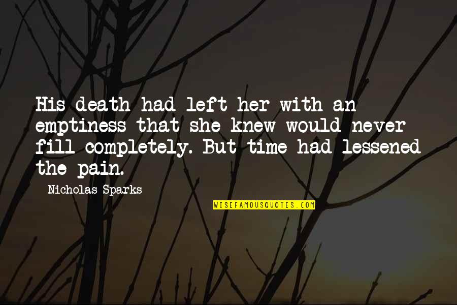Vegetating Plaques Quotes By Nicholas Sparks: His death had left her with an emptiness Vegetating Plaques Quotes By Nicholas Sparks: His death had left her with an emptiness