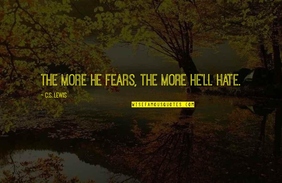 Veigel Hand Quotes By C.S. Lewis: The more he fears, the more he'll hate. Veigel Hand Quotes By C.S. Lewis: The more he fears, the more he'll hate.