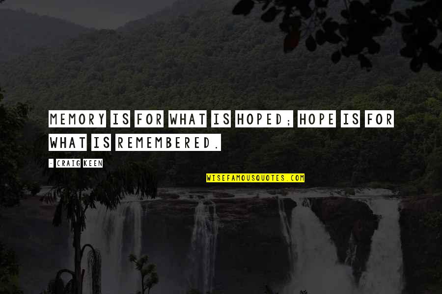 Velicious Quotes By Craig Keen: Memory is for what is hoped; hope is