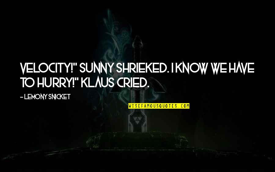 Velocity Quotes By Lemony Snicket: Velocity!" Sunny shrieked. I know we have to