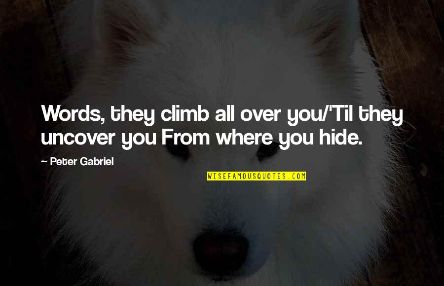 Venato Extra Quotes By Peter Gabriel: Words, they climb all over you/'Til they uncover