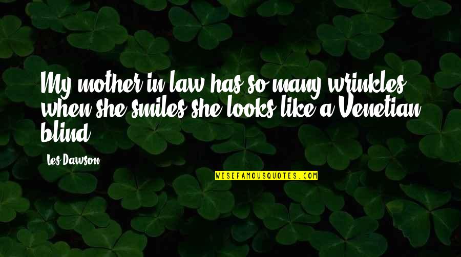 Venetian Blind Quotes By Les Dawson: My mother-in-law has so many wrinkles, when she