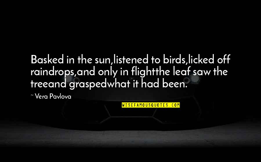 Vera Pavlova Quotes By Vera Pavlova: Basked in the sun,listened to birds,licked off raindrops,and