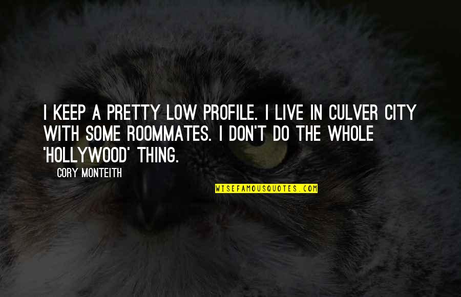 Verantwoordelijkheid Betekenis Quotes By Cory Monteith: I keep a pretty low profile. I live