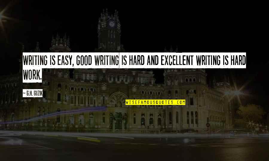 Verbalization Synonym Quotes By G.H. Guzik: Writing is easy, good writing is hard and