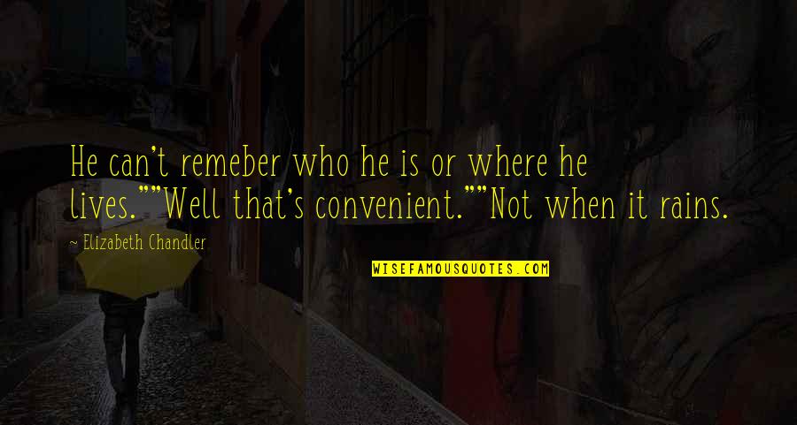 Verdeille Quotes By Elizabeth Chandler: He can't remeber who he is or where Verdeille Quotes By Elizabeth Chandler: He can't remeber who he is or where