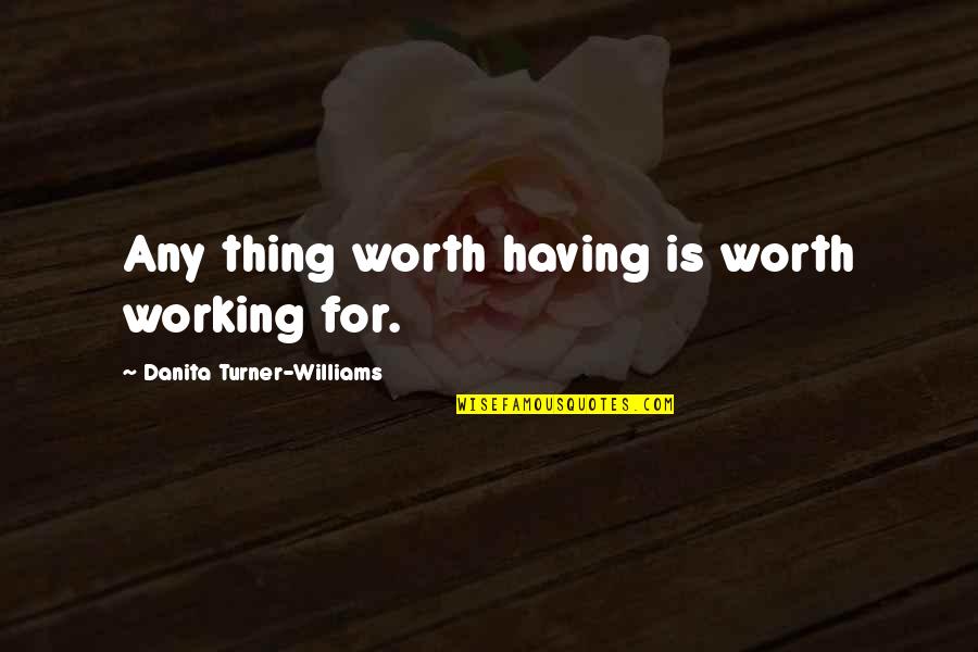 Verdigris Quotes By Danita Turner-Williams: Any thing worth having is worth working for.