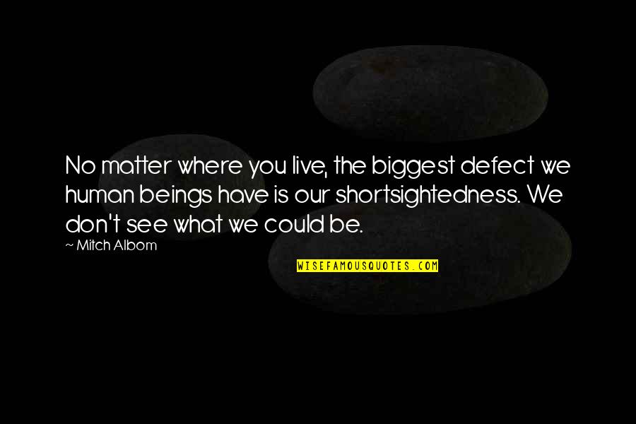 Vergalh O Quotes By Mitch Albom: No matter where you live, the biggest defect Vergalh O Quotes By Mitch Albom: No matter where you live, the biggest defect