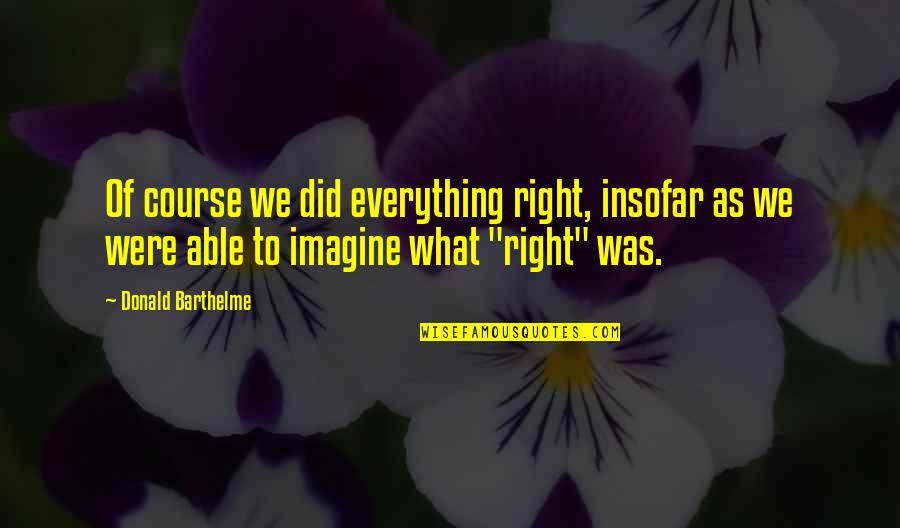 Vermelhos E Quotes By Donald Barthelme: Of course we did everything right, insofar as
