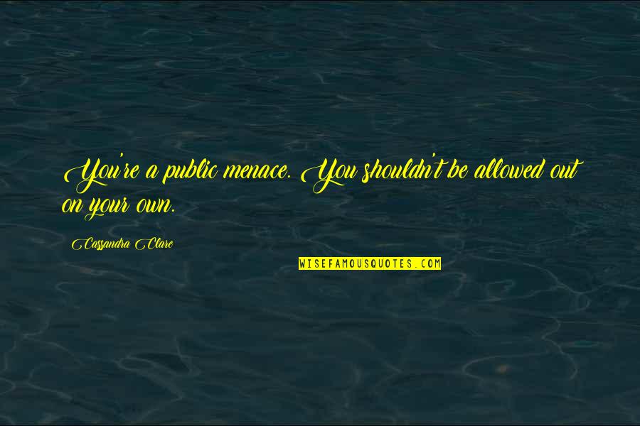 Versare Hush Quotes By Cassandra Clare: You're a public menace. You shouldn't be allowed