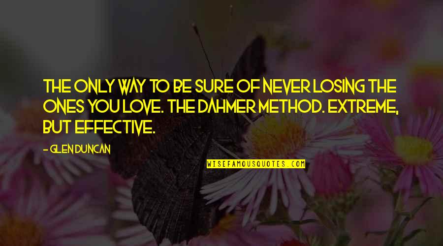 Very Effective Love Quotes By Glen Duncan: The only way to be sure of never