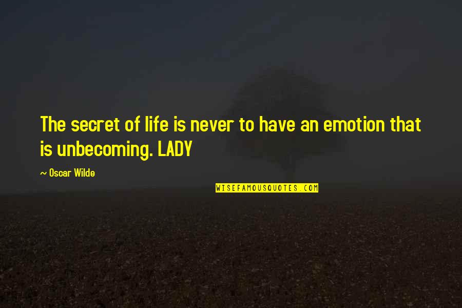 Very Unbecoming Quotes By Oscar Wilde: The secret of life is never to have