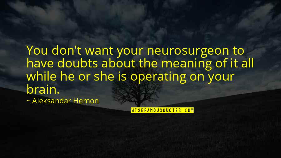 Vessiere Quotes By Aleksandar Hemon: You don't want your neurosurgeon to have doubts Vessiere Quotes By Aleksandar Hemon: You don't want your neurosurgeon to have doubts