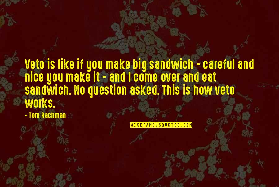 Veto Quotes By Tom Rachman: Veto is like if you make big sandwich