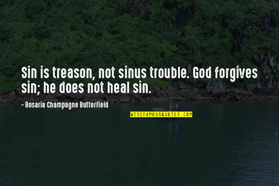 Vgess Quotes By Rosaria Champagne Butterfield: Sin is treason, not sinus trouble. God forgives Vgess Quotes By Rosaria Champagne Butterfield: Sin is treason, not sinus trouble. God forgives